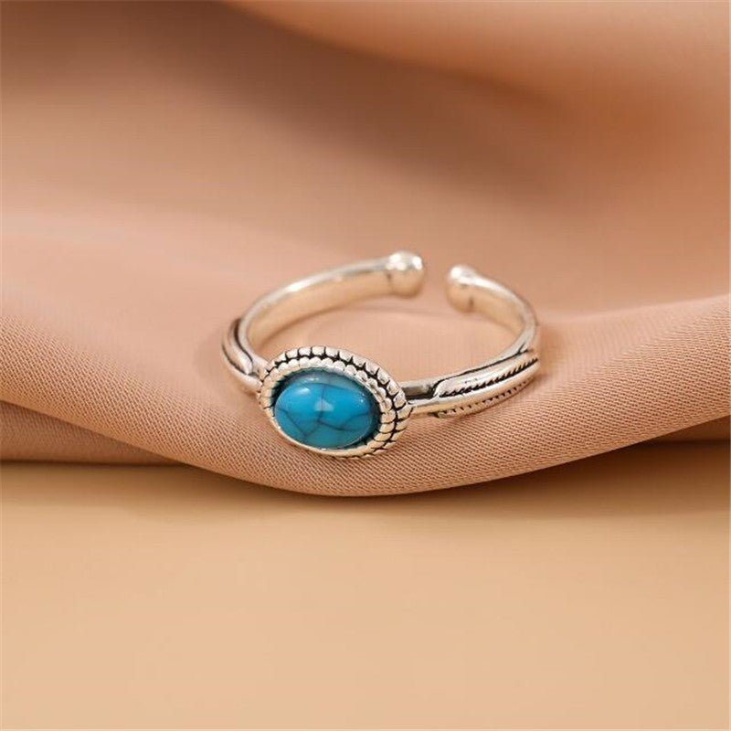 Retro Sterling Silberring mit türkisfarbenem Totem – literarischer ModestilRetro Sterling Silberring mit türkisfarbenem Totem – literarischer Modestil