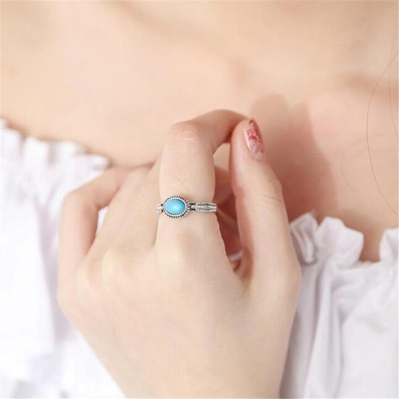 Retro Sterling Silberring mit türkisfarbenem Totem – literarischer ModestilRetro Sterling Silberring mit türkisfarbenem Totem – literarischer Modestil