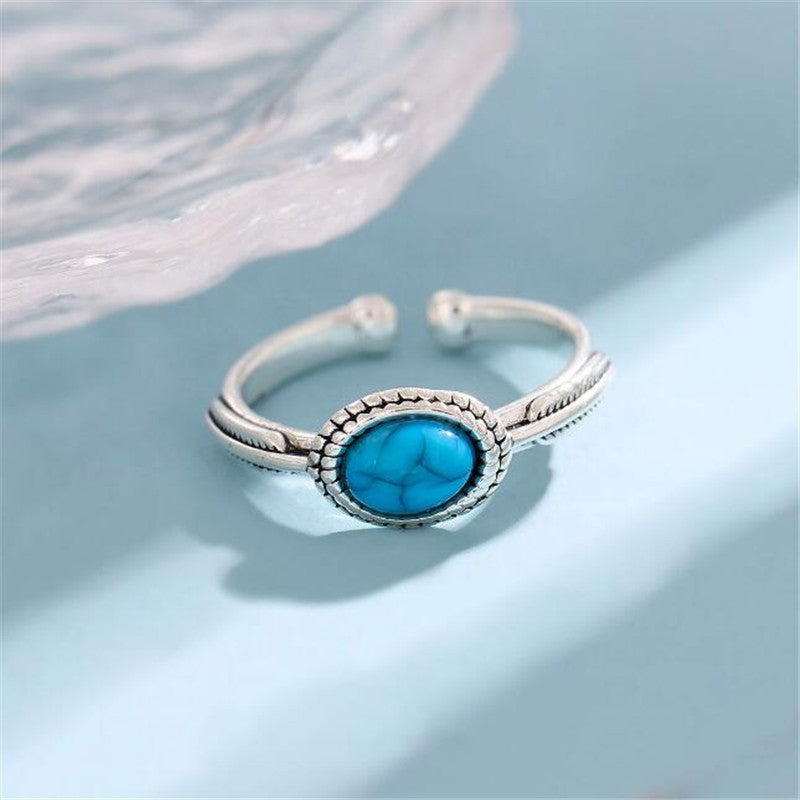 Retro Sterling Silberring mit türkisfarbenem Totem – literarischer ModestilRetro Sterling Silberring mit türkisfarbenem Totem – literarischer Modestil